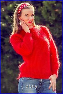 Fuzzy mohair sweater ribbed jumper light hand knit crewneck pullover SUPERTANYA