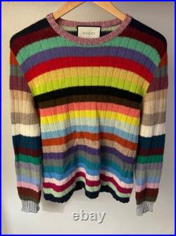 GUCCI Cashmere/Wool SWEATER Women's MEDIUM Striped Rainbow Made In Italy 2015