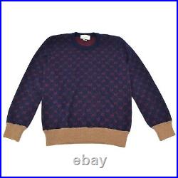 GUCCI Crew Neck Knit Tops Sweater Wool Alpaca Navy Blue Brown Italy Men M