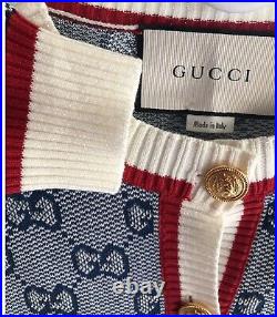 GUCCI Sweater Cardigan Wool Cotton GG Logo size M