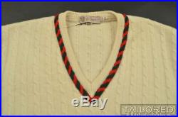 GUCCI Vintage VTG Beige 100% Wool Cable Knit V-Neck Sweater EU 52 / MEDIUM