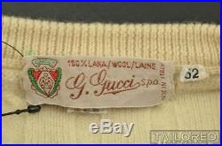 GUCCI Vintage VTG Beige 100% Wool Cable Knit V-Neck Sweater EU 52 / MEDIUM