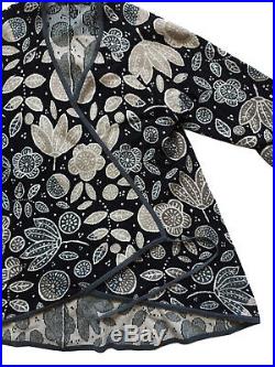 GUDRUN SJODEN Sz M Floral Print Wrap-Around Cardigan Sweater 100% Organic Cotton