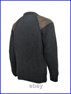 Gamekeeper- Chunky crew neck sweater with Harris Tweed patches