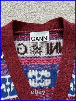 Ganni Wool Cardigan Red/Pink Medium New Without Tags