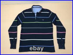 Gant Men Sweater Jumper Size Medium Large Colorful Horizontal Stripe Dark Blue