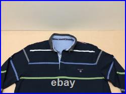Gant Men Sweater Jumper Size Medium Large Colorful Horizontal Stripe Dark Blue