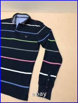 Gant Men Sweater Jumper Size Medium Large Colorful Horizontal Stripe Dark Blue