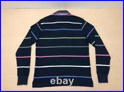 Gant Men Sweater Jumper Size Medium Large Colorful Horizontal Stripe Dark Blue