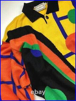 Gianni Versace Vintage'91 Pop Art Sweater Men Polo Knit Asymmetry Geometry