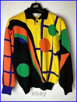 Gianni Versace Vintage'91 Pop Art Sweater Men Polo Knit Asymmetry Geometry