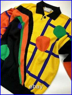 Gianni Versace Vintage'91 Pop Art Sweater Men Polo Knit Asymmetry Geometry