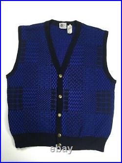 Gianni Versace Vintage'95 Knit Vest Gilet Men Sweater Geometry Wool Blue Black