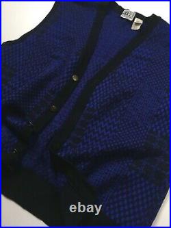 Gianni Versace Vintage'95 Knit Vest Gilet Men Sweater Geometry Wool Blue Black