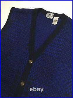 Gianni Versace Vintage'95 Knit Vest Gilet Men Sweater Geometry Wool Blue Black