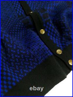 Gianni Versace Vintage'95 Knit Vest Gilet Men Sweater Geometry Wool Blue Black