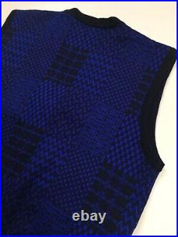 Gianni Versace Vintage'95 Knit Vest Gilet Men Sweater Geometry Wool Blue Black