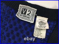 Gianni Versace Vintage'95 Knit Vest Gilet Men Sweater Geometry Wool Blue Black