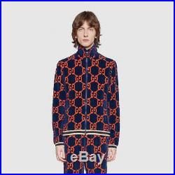 Gucci Gg Supreme Chenille Velvet Track Jacket Sweater Blue Orange Medium $1,980
