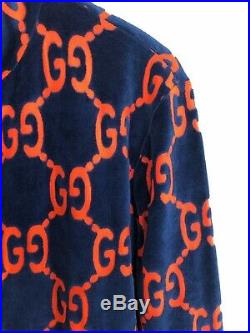 Gucci Gg Supreme Chenille Velvet Track Jacket Sweater Blue Orange Medium $1,980