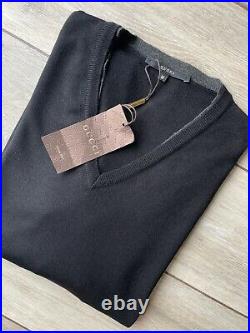 Gucci Men's Black Wool Silk V-neck Slim Jumper Sweater Top Medium New Tags