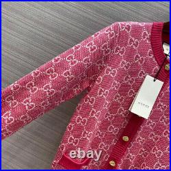Gucci Sweater Gg Logo Cotton Jacquard Cardigan Pink Fuchsia Top Size M