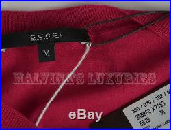 Gucci Sweater Vneckline Fuchsia Cashmere Silk Top Ribbed Trims $875 M Medium