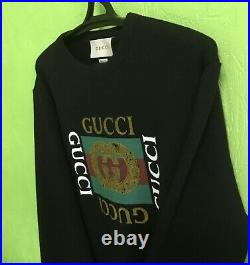 Gucci Sweatshirt Classic Hoody Jersey Sweater Vintage Logo Cotton Black Size M