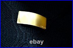 Gucci by Tom Ford Gold Logo Plaque Adorned Black Wool Knit Sweater Vintage 90's