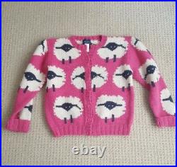 HTF Vintage Woolrich Hot Pink Sheep Print Fun Cardigan Sweater Womens Size M