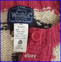 HTF Vintage Woolrich Hot Pink Sheep Print Fun Cardigan Sweater Womens Size M