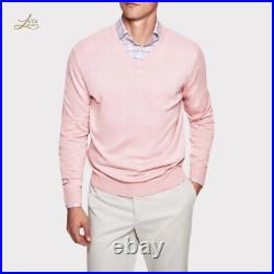 Hackett London Cotton & Cashmere V-Neck Sweater Soft Pink Size L Made in Italy