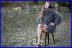 Hand Knitted Sweater Turtleneck Jumper Unisex Longhair Curly natural goat down M