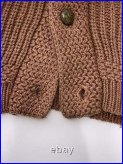 Heavyweight Wool Cardigan M Brown Knit Warm Sweater Used