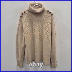 Holland Cooper Jumper Womens M Beige Roll Neck Cable Knit Button Shoulder
