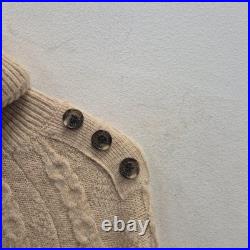 Holland Cooper Jumper Womens M Beige Roll Neck Cable Knit Button Shoulder