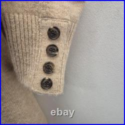 Holland Cooper Jumper Womens M Beige Roll Neck Cable Knit Button Shoulder