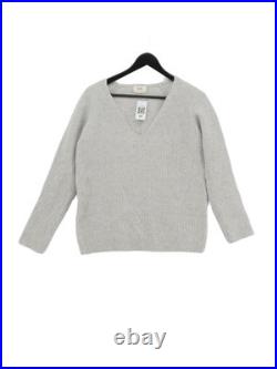 Hush Women's Jumper M Grey Wool with Cotton V-Neck Pullover