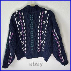 ISABEL MARANT ÉTOILE Navy Zola Cable-Knit Sweater Pullover SZ FR 38, US 6, M