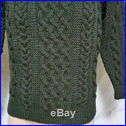 Inverallan Wool Cable Knit Sweater Scotland Jumper Fisherman Green Sport Medium