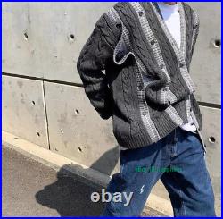 Irregular V-Neck Multi button Patchwork Kint Sweater Cardigan Coats Men Women