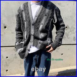 Irregular V-Neck Multi button Patchwork Kint Sweater Cardigan Coats Men Women