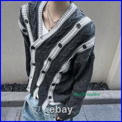 Irregular V-Neck Multi button Patchwork Kint Sweater Cardigan Coats Men Women