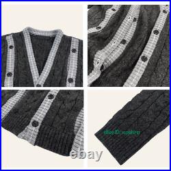 Irregular V-Neck Multi button Patchwork Kint Sweater Cardigan Coats Men Women