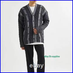 Irregular V-Neck Multi button Patchwork Kint Sweater Cardigan Coats Men Women