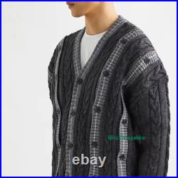 Irregular V-Neck Multi button Patchwork Kint Sweater Cardigan Coats Men Women