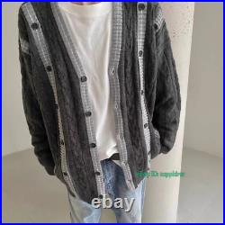 Irregular V-Neck Multi button Patchwork Kint Sweater Cardigan Coats Men Women