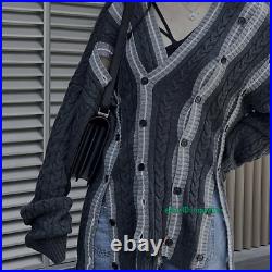 Irregular V-Neck Multi button Patchwork Kint Sweater Cardigan Coats Men Women