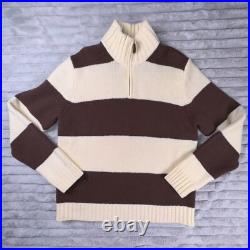 J. Crew Sweater Mens Medium Beige Brown Rugby Striped Wool Chunky Knit Mock Neck