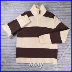 J. Crew Sweater Mens Medium Beige Brown Rugby Striped Wool Chunky Knit Mock Neck